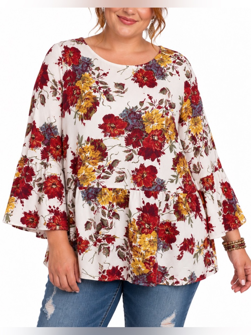 Time and Tru Floral Peplum Blouse- XXL